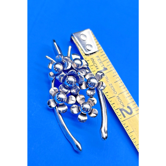 Vintage MCM Mid Century Silver-tone Wishbone Floral Cluster Brooch Pin 2" - Picture 12 of 12